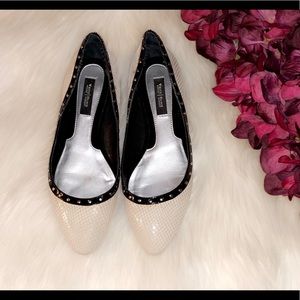 WHITE HOUSE BLACK MARKET Leather Snake Print Flats